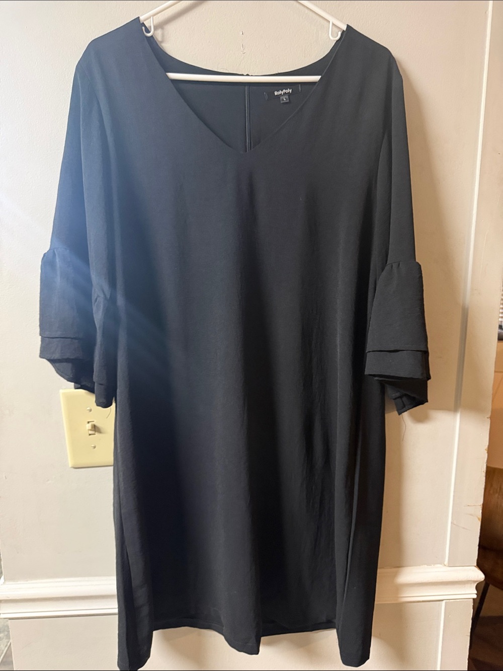 Black V-Neck Midi Dress with Tiered Short Sleeves